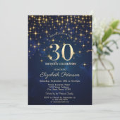 エレガントなゴールドスターズ ネイビーブルー 30歳の誕生日パーティー 招待状 (スタンド正面)