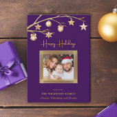 エレガントなゴールドスターリングの紫のホリデーカード シーズンカード