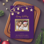 エレガントなゴールドスターリングの紫のホリデーカード シーズンカード