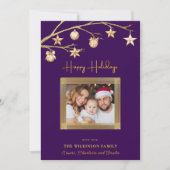 エレガントなゴールドスターリングの紫色のホリデーカード シーズンカード (正面)