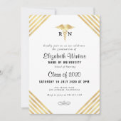 エレガントなゴールドストライプ 看護学卒業パーティー 招待状 (正面)