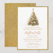 エレガントなゴールドスパークル クリスマスツリー ホリデーパーティー 招待状 (正面/裏面)