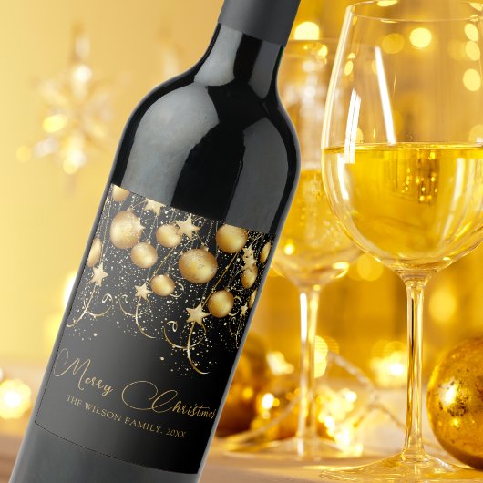 エレガントなゴールドスパークル クリスマスパーティ オーナメント ワインラベル