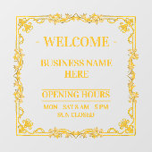 エレガントなゴールドスワールフレーム 透明な営業時間 ウィンドウサイン (シート)