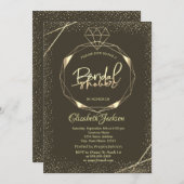エレガントなゴールドダイヤモンドのコンフェッティ ブライダルシャワー 招待状 (正面/裏面)