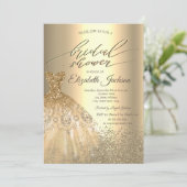 エレガントなゴールドダイヤモンドのドレス ブライズシャワー 招待状 (スタンド正面)