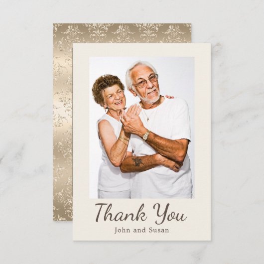 エレガントなゴールドダマスククリーム 結婚記念日 サンキューカード (正面/裏面)