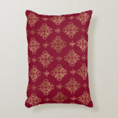 エレガントなゴールドダマスク バーガンディ アクセントクッション (正面(垂直))