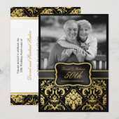 エレガントなゴールドダマスク 50周年結婚記念日 招待状 (正面/裏面)