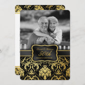 エレガントなゴールドダマスク 50周年結婚記念日 招待状 (正面/裏面)