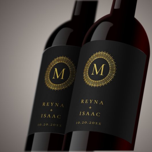 エレガントなゴールドデコリースモノグラム ワインラベル