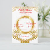 エレガントなゴールドデザインの返信カード(白地) 出欠カード (スタンド正面)