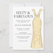 エレガントなゴールドドレス 女性の60歳誕生日パーティー 招待状 (正面)