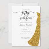 エレガントなゴールドドレス 50歳の誕生日おめでとう 招待状 (正面)
