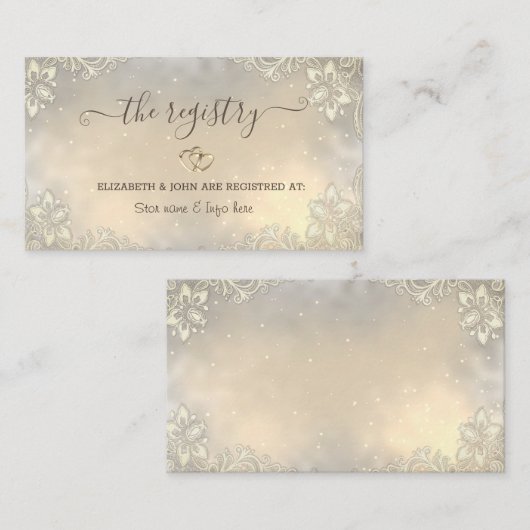 エレガントなゴールドハートフレームレースウェディング   エンクロージャーカード (正面/裏面)