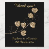 エレガントなゴールドハートユーカリ 黒 カスタマイズ可能 ワインラベル (シングルラベル)