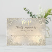 エレガントなゴールドハートレースの結婚式出欠確認カード 招待状 (スタンド正面)