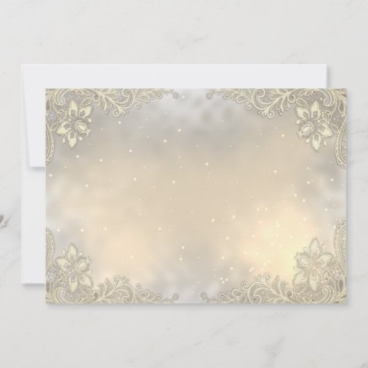 エレガントなゴールドハートレースの結婚式出欠確認カード 招待状 (裏面)