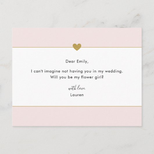 エレガントなゴールドハート　あなたは私のフラワーガールになってくれる？ インビテーションポストカード (裏面)