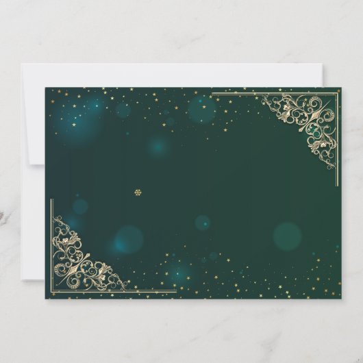 エレガントなゴールドハート フレーム 緑の結婚式 RSVP 招待状 (裏面)