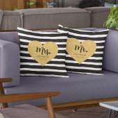 エレガントなゴールドハート ブラックストライプ 挙式しました クッション