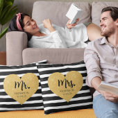 エレガントなゴールドハート ブラックストライプ 挙式しました クッション