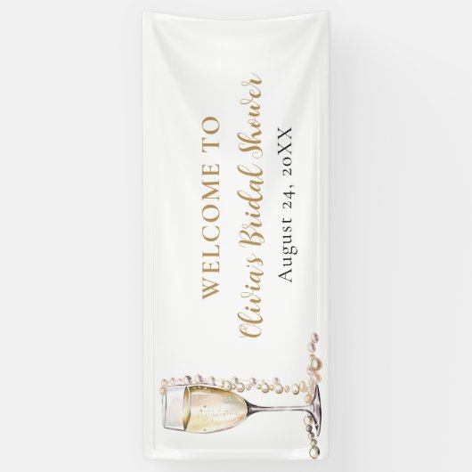 エレガントなゴールドパールとプロセッコのブライズシャワー 横断幕 (縦)