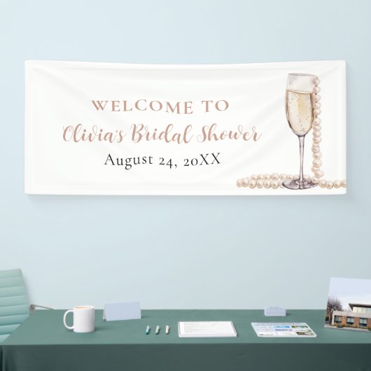 エレガントなゴールドパールとプロセッコのブライズシャワー 横断幕 (トレードショー)