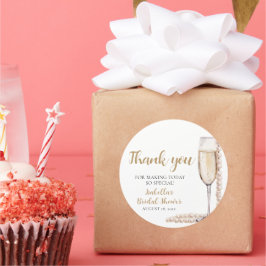 エレガントなゴールドパールとプロセッコのブライダルシャワー クラシックラウンドステッカー ラウンドシール