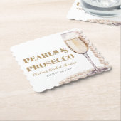 エレガントなゴールドパールとプロセッコのブライダルシャワー ペーパーコースター (アングル)