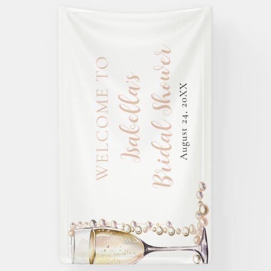 エレガントなゴールドパールとプロセッコの結婚前お祝い 横断幕 (縦)