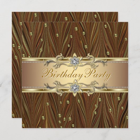 エレガントなゴールドパールの誕生日パーティー招待状 招待状 (正面/裏面)