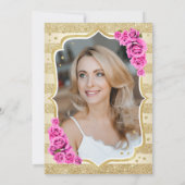 エレガントなゴールドピンクの写真 50歳の誕生日 招待状 (裏面)