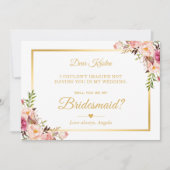 エレガントなゴールドピンクの花柄　あなたは私のブライズメイドになってくれる？ 招待状 (正面)