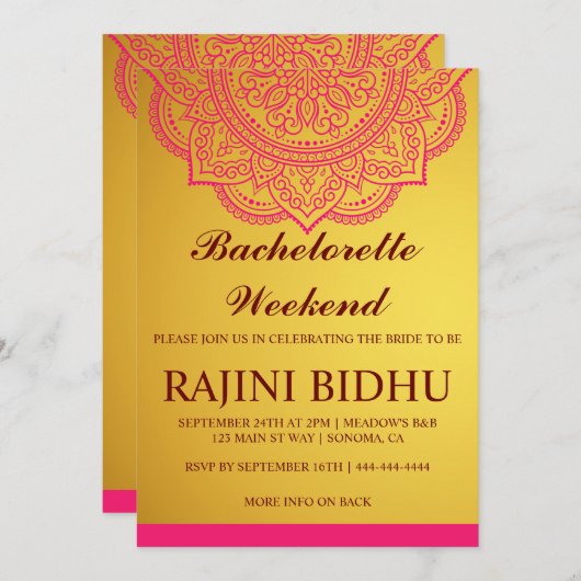エレガントなゴールドピンクパイスリー独身最後の週末招待状 招待状 (正面/裏面)