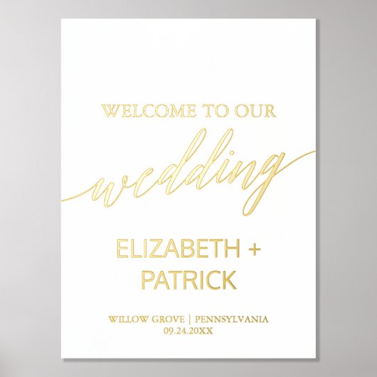 エレガントなゴールドフォイルカリグラフィー結婚式ウェルカム 箔ポスター
