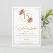 エレガントなゴールドフレームとバーガンディローズのキンセアネラ 招待状 (スタンド正面)
