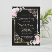 エレガントなゴールドフレームのピンクの花　退職 招待状 (スタンド正面)