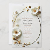 エレガントなゴールドフレームのフラワーウェディング招待状 招待状 (正面)