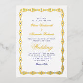 エレガントなゴールドフレームのミニマリスト写真ウェディング 箔招待状 (正面)
