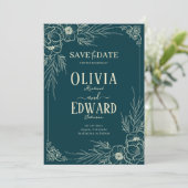 エレガントなゴールドフレームの花 ウェディング セーブザデート (スタンド正面)