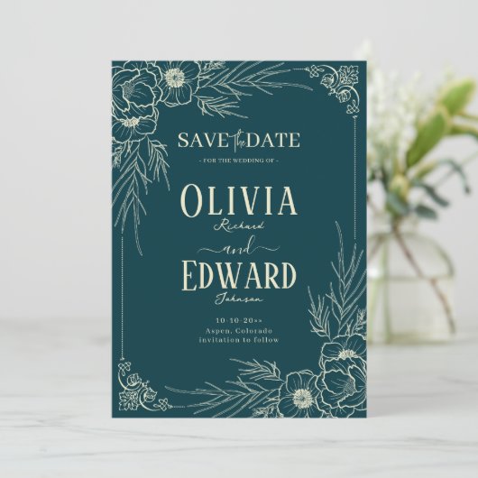 エレガントなゴールドフレームの花 ウェディング セーブザデート (スタンド正面)