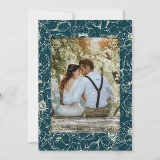 エレガントなゴールドフレームの花 ウェディング セーブザデート (裏面)