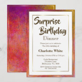 エレガントなゴールドフレームサプライズ50歳の誕生日ディナー 招待状 (正面/裏面)