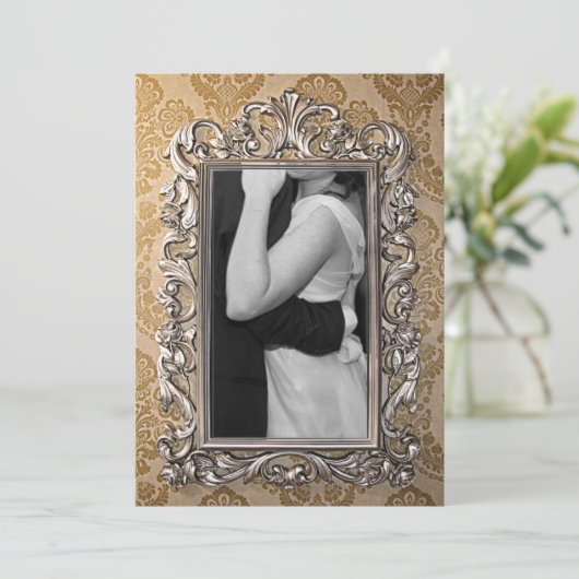 エレガントなゴールドフレーム写真ウェディング招待状 招待状 (スタンド正面)