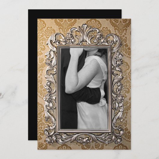 エレガントなゴールドフレーム写真ウェディング招待状 招待状 (正面/裏面)