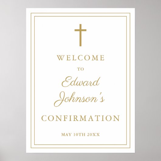 エレガントなゴールドフレーム確認歓迎看板 ポスター (正面)