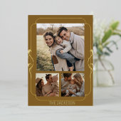 エレガントなゴールドフレーム ファミリーフォト ホリデーカード 箔シーズンカード (立ち正面)