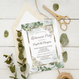 エレガントなゴールドフレーム、ユーカリグリーンの引退 招待状