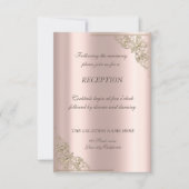 エレガントなゴールドフレーム ローズゴールド ウェディング レセプション 招待状 (正面)